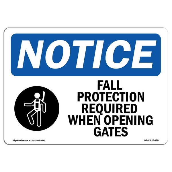 OSHA, Fall Protection Required When With Symbol, 24in X 18in Rigid Plastic, OS-NS-P-1824-L-12470